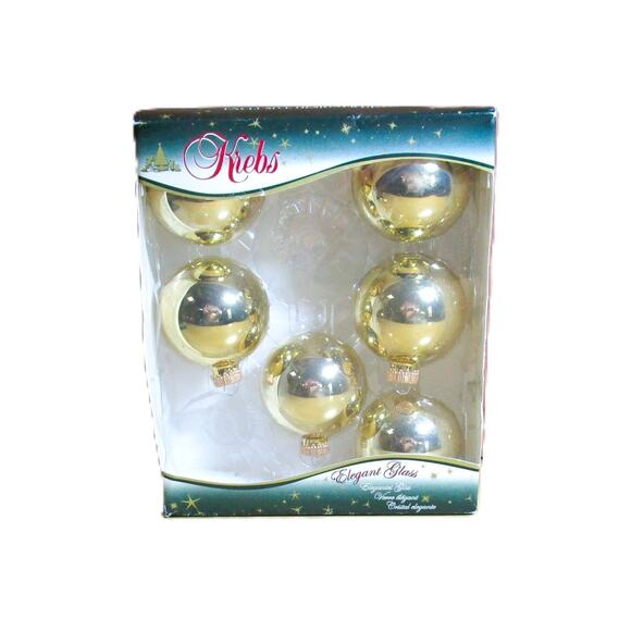 Krebs Elegant Glass Christmas Ball Ornaments Gold Set of Six Reflective Mirrored - Picture 1 of 1